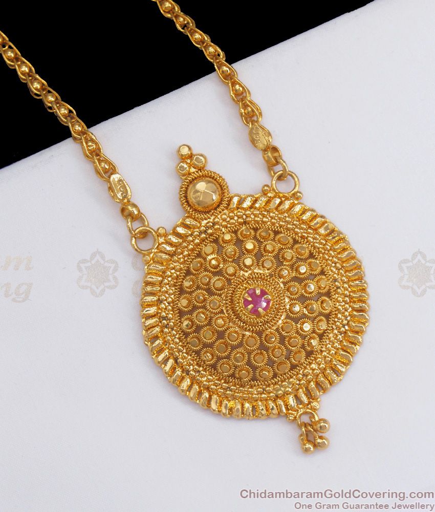 24 Inch Gold Plated Dollar Chain Ruby Stone Womens Fashion BGDR879