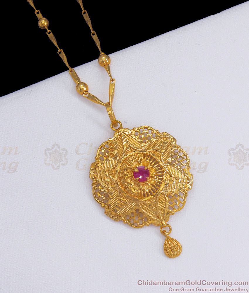 Office Wear Gold Plated Dollar Thin Chain Ruby Stone BGDR881