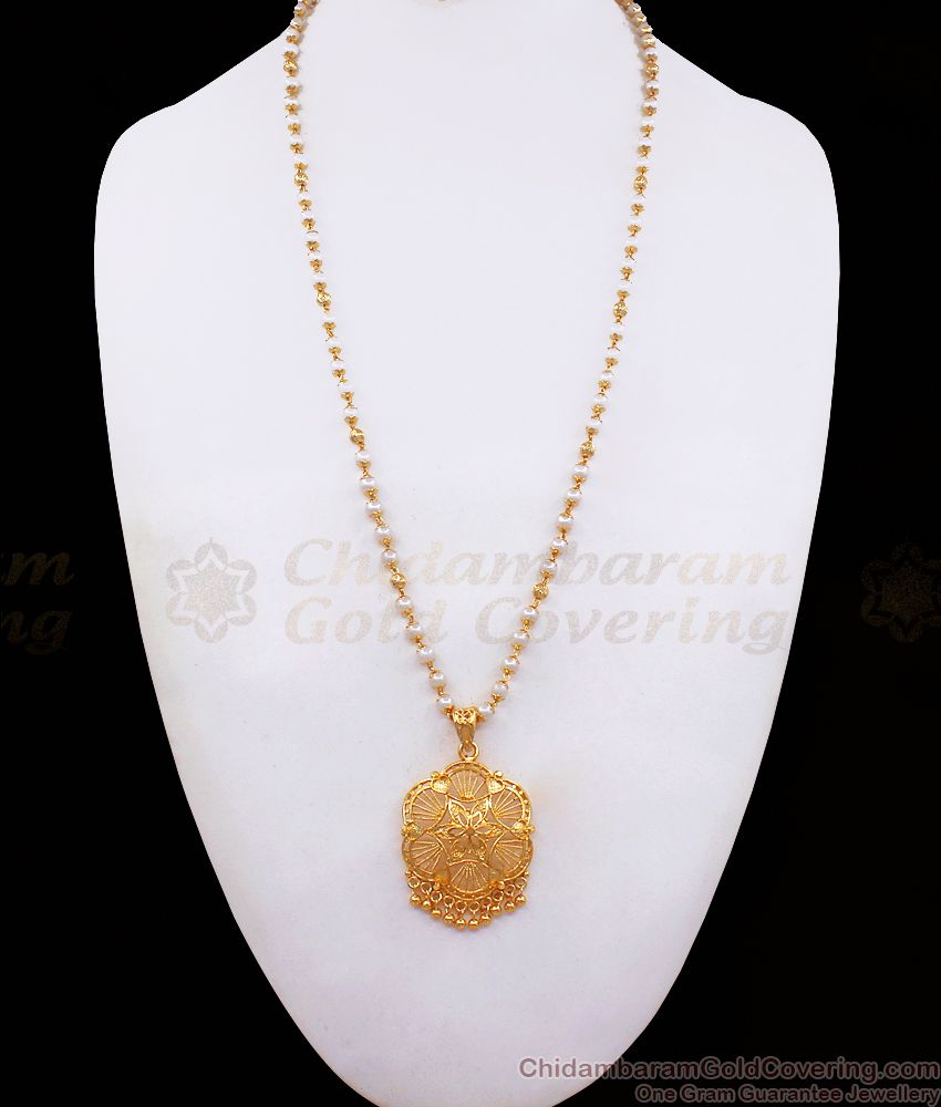 Latest White Pearl Chain Gold Plated Dollar Flower Design BGDR883