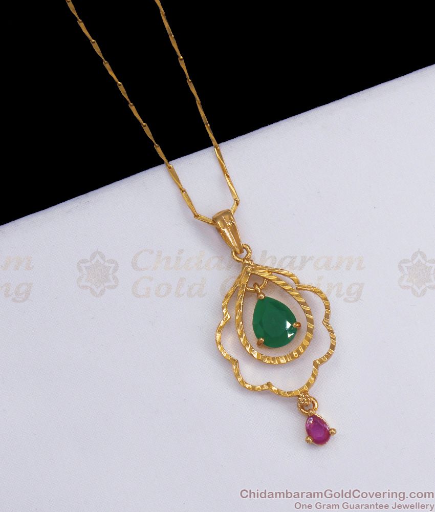 College Wear Stylish Gold Plated Dollar Chain Emerald Stone BGDR897