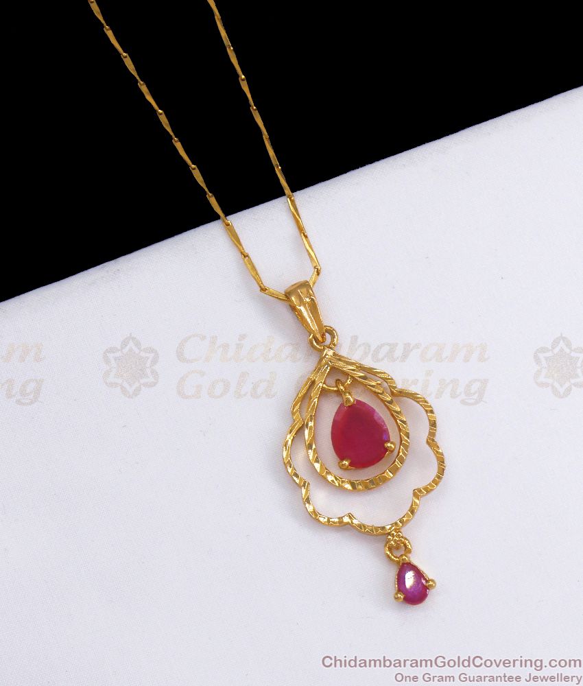 Heart Design Ruby Stone Gold Dollar Chain Office Wear BGDR898