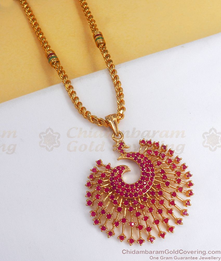  Full Ruby Stone Gold Plated Dollar Chain Peacock Design BGDR905