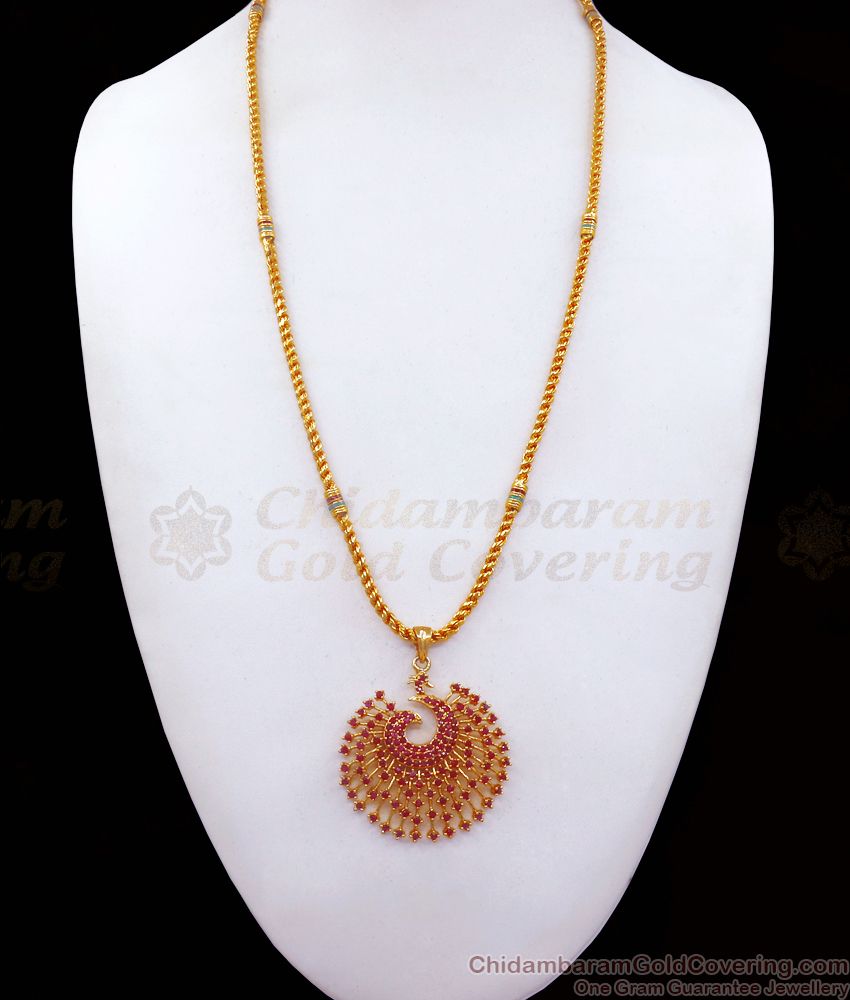  Full Ruby Stone Gold Plated Dollar Chain Peacock Design BGDR905