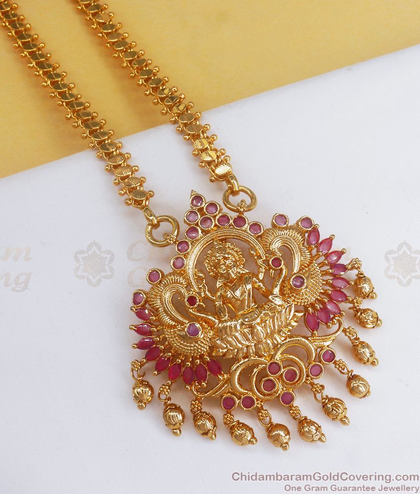 Big Lakshmi Dollar Gold Imitation Chain Ruby Stone BGDR913