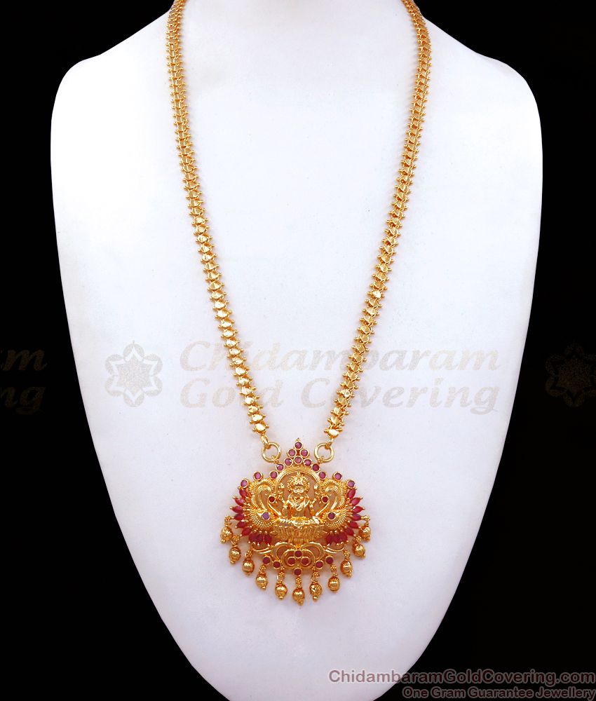 Big Lakshmi Dollar Gold Imitation Chain Ruby Stone BGDR913