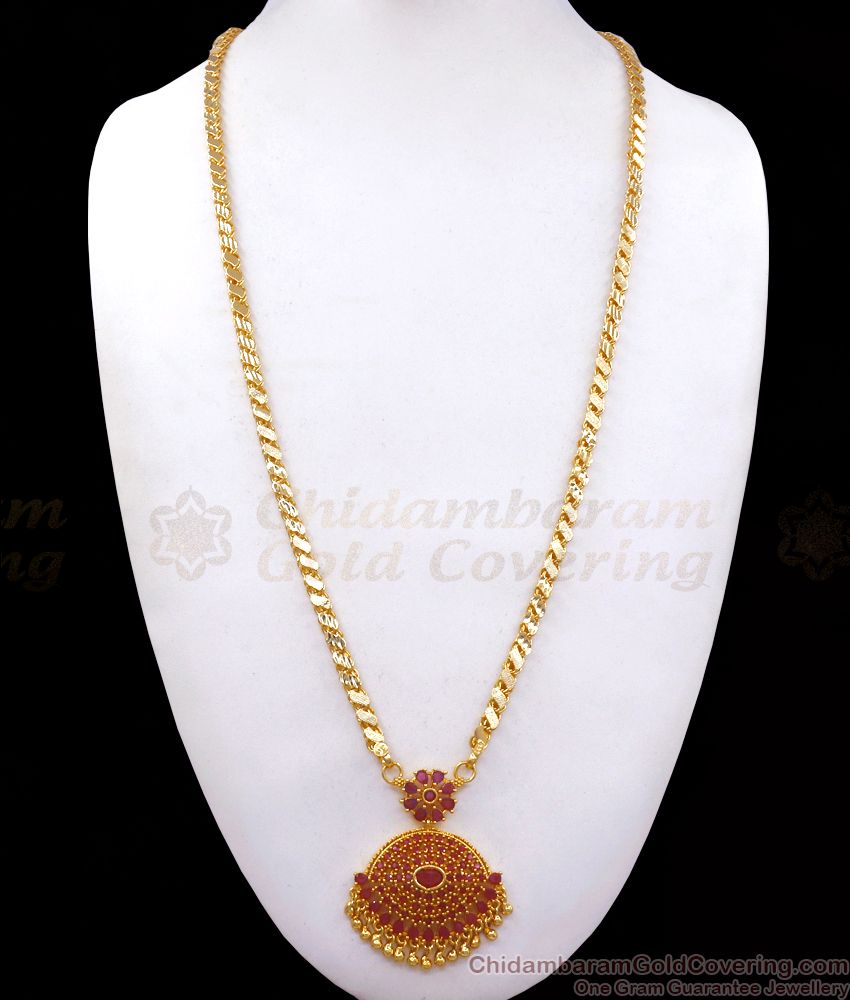 30 Inches Long Gold Plated Chain With Ruby Stone Dollar BGDR917