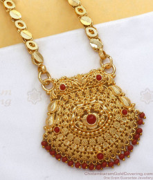 Karnataka Traditional Pattern Red Coral Gold Plated Dollar With Chain BGDR922 Karnataka Traditional Pattern Red Coral Gold Plated Dollar With Chain BGDR922