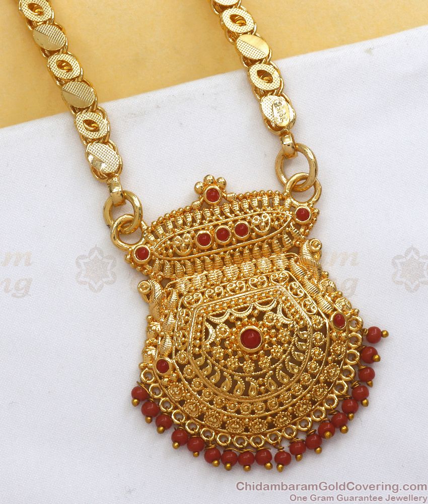 Red Coral Stone Gold Imitation Dollar Chain Shop Online BGDR925