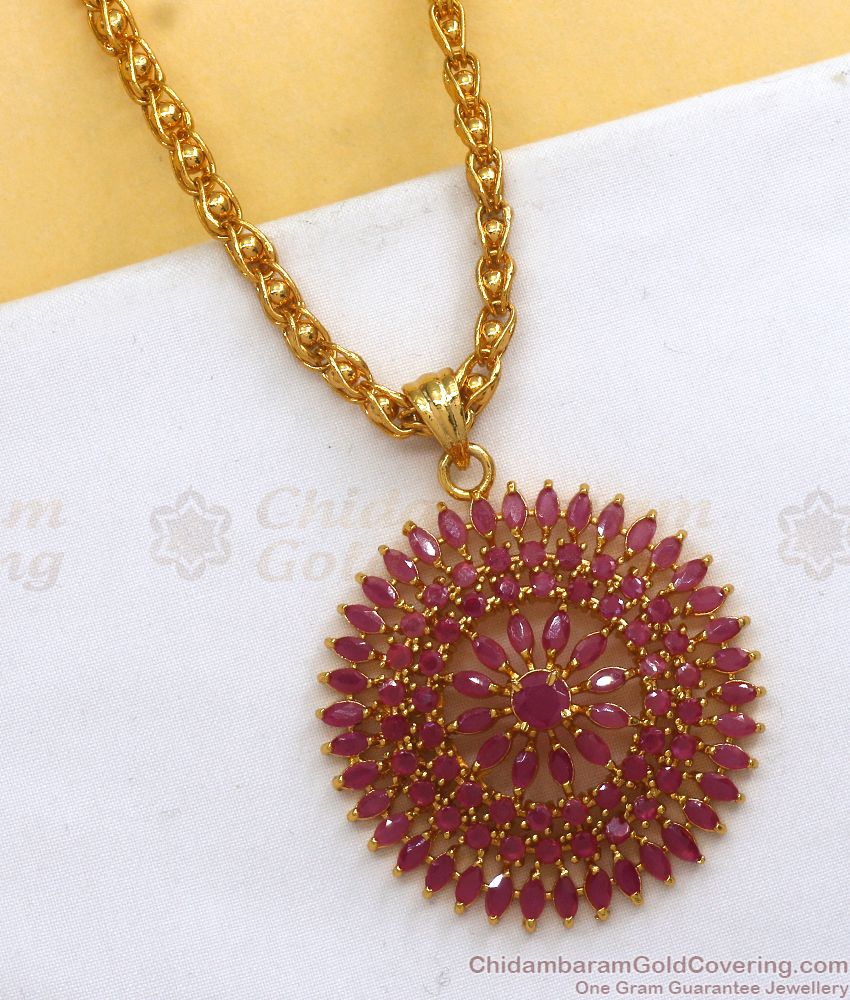 Full Ruby Stone Dollar Floral Design One Gram Gold Beaded Chain BGDR932