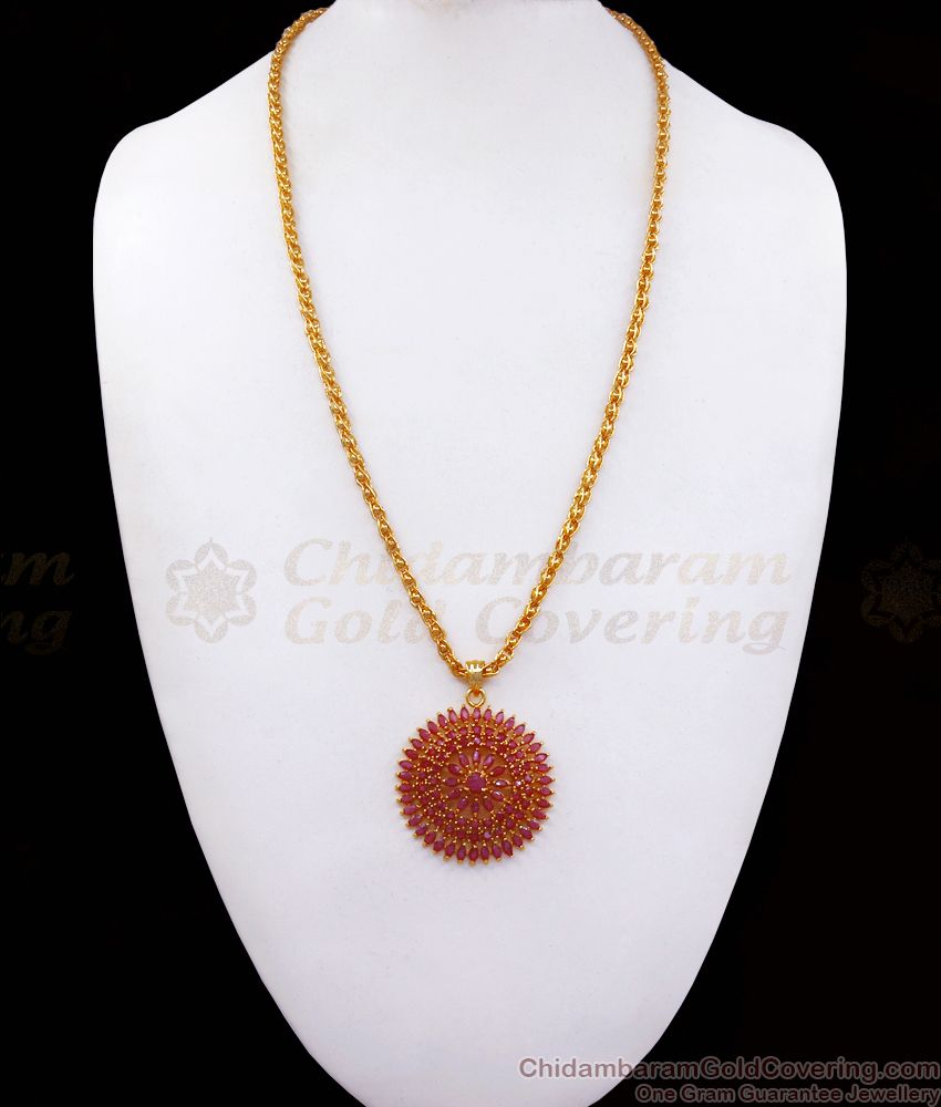 Full Ruby Stone Dollar Floral Design One Gram Gold Beaded Chain BGDR932