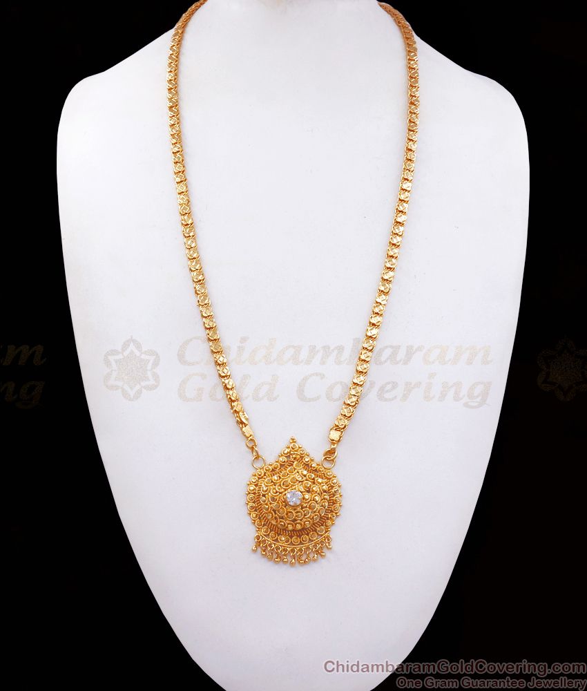 1 Gram Gold Dollar With Chain White Stone Collection BGDR937