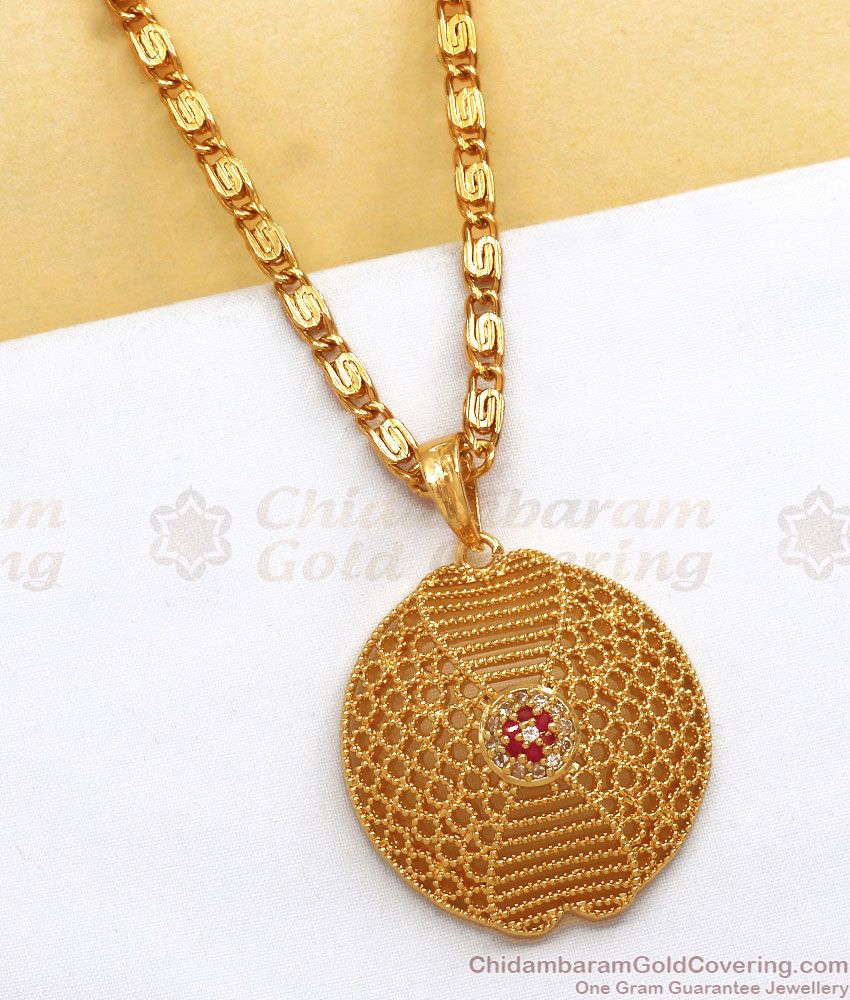 Stylish Gold Imitation Dollar Chain Ruby White Stone BGDR939