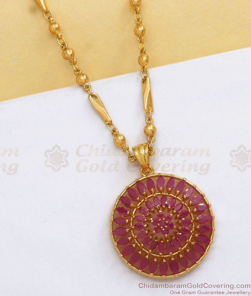 Stunning Ruby Stone Gold Plated Dollar Chain Flower Design BGDR940