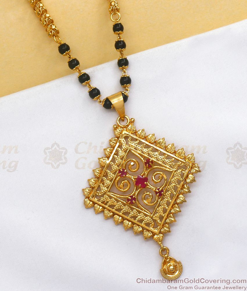 Trendy Ruby Dollar 1 Gram Gold Mangalsutra Chain Ruby Stone BGDR953