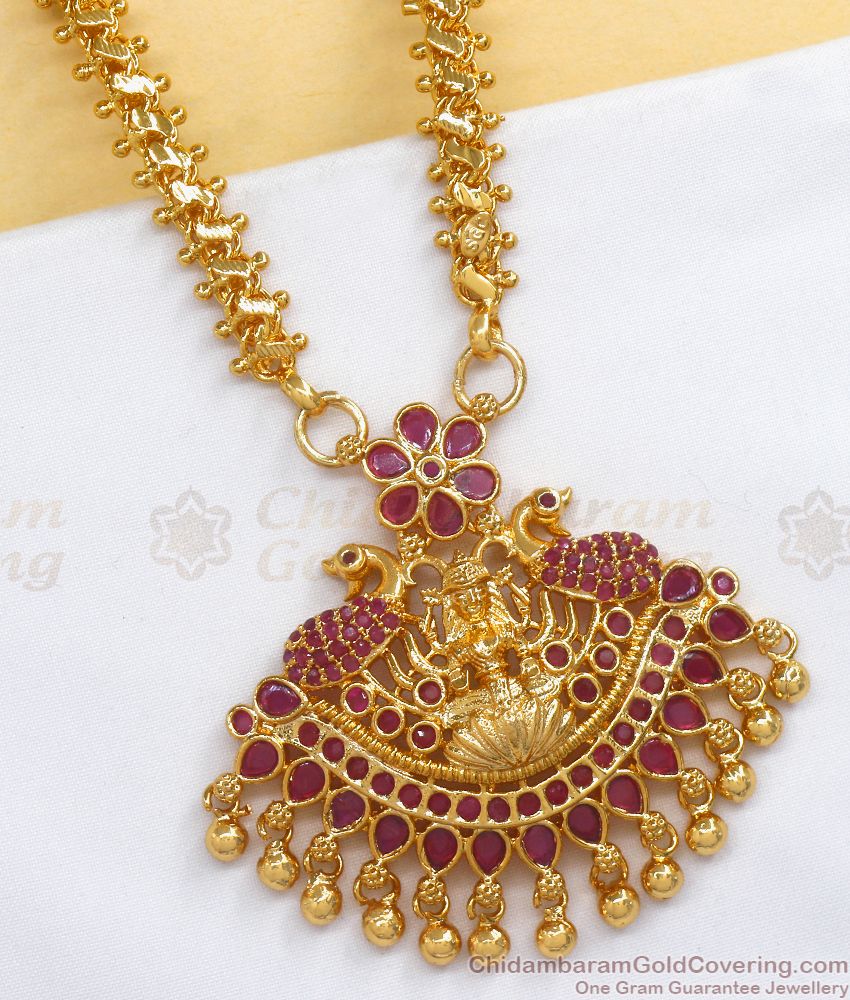 Gorgeous Gold Plated Pendent Chain Ruby Kemp Stone Lakshmi Design BGDR954