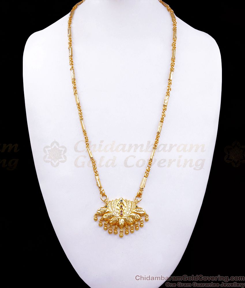 One Gram Gold Dollar With Chain Lotus Design For Women BGDR960