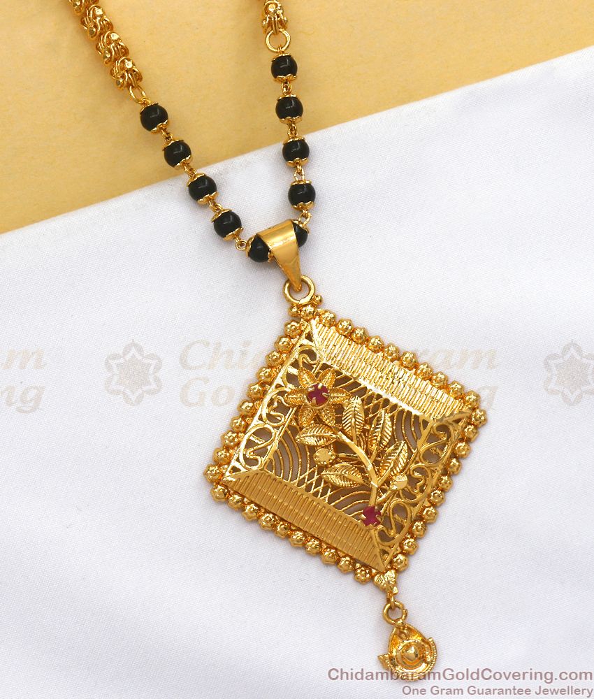 30 Inches Long Black Beads Gold Mangalsutra Dollar Chain Design BGDR967