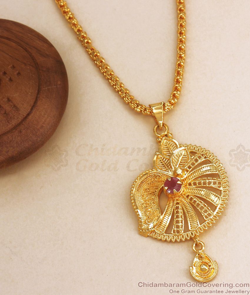 Stylish Dancing Peacock Dollar With Ruby Stone Gold Chain BGDR971