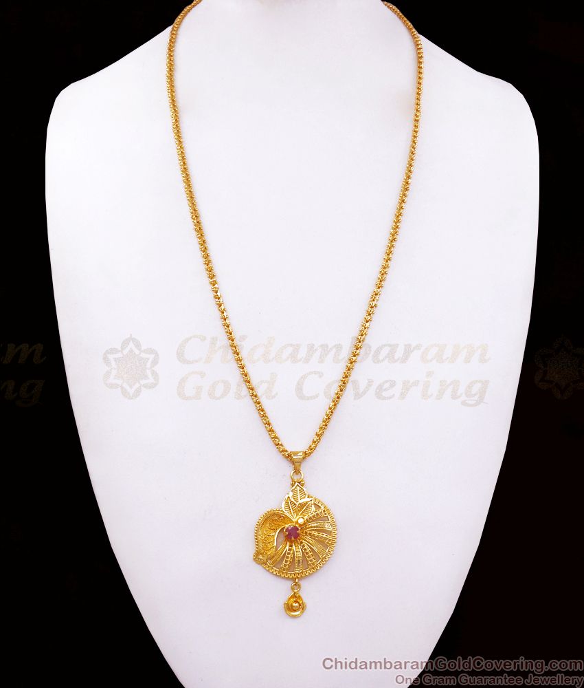 Stylish Dancing Peacock Dollar With Ruby Stone Gold Chain BGDR971