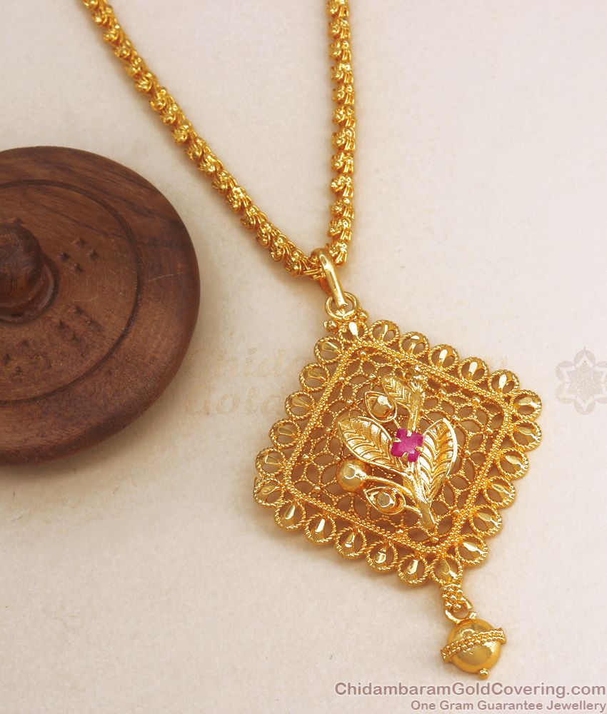 One Gram Gold Dollar Chain Floral Ruby Stone Design BGDR972