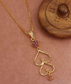 Dual Heart Pendant Gold Chain Ruby Stone Floral Design BGDR984
