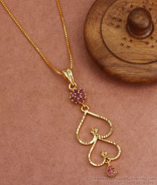 Dual Heart Pendant Gold Chain Ruby Stone Floral Design BGDR984 Dual Heart Pendant Gold Chain Ruby Stone Floral Design BGDR984