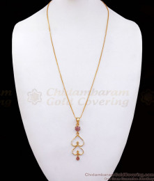 Dual Heart Pendant Gold Chain Ruby Stone Floral Design BGDR984 Dual Heart Pendant Gold Chain Ruby Stone Floral Design BGDR984
