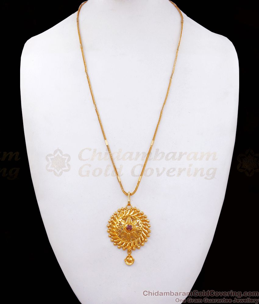 Ruby Floral Gold Pendant Chain Daily Wear Collections BGDR987