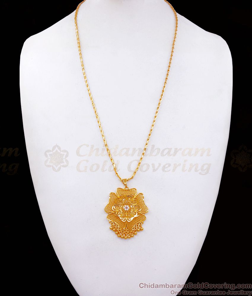 Stylish Gold Plated Dollar Chain 5 Petal Stoned Pendant BGDR990