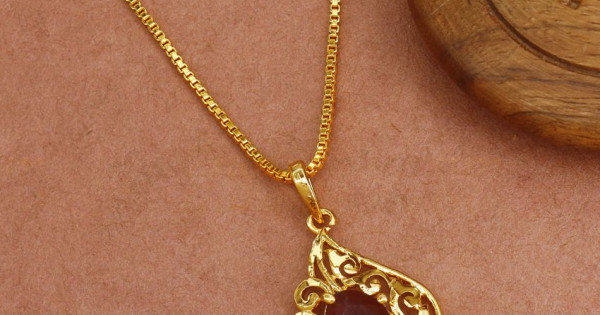 Stunning Ruby Stone Lucky Pendant Chain Gold Plated Jewelry BGDR991