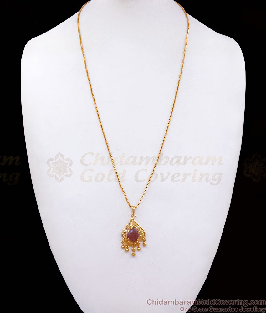 Stunning Ruby Stone Lucky Pendant Chain Gold Plated Jewelry BGDR991