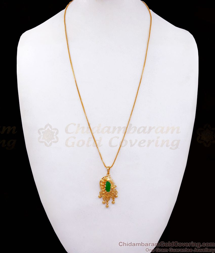 One Gram Gold Emerald Stone Pendant Chain Shop Online BGDR993