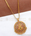 Light Weight Jewelry 1 Gram Gold Lakshmi Pendant Chain Kemp Stone BGDR996