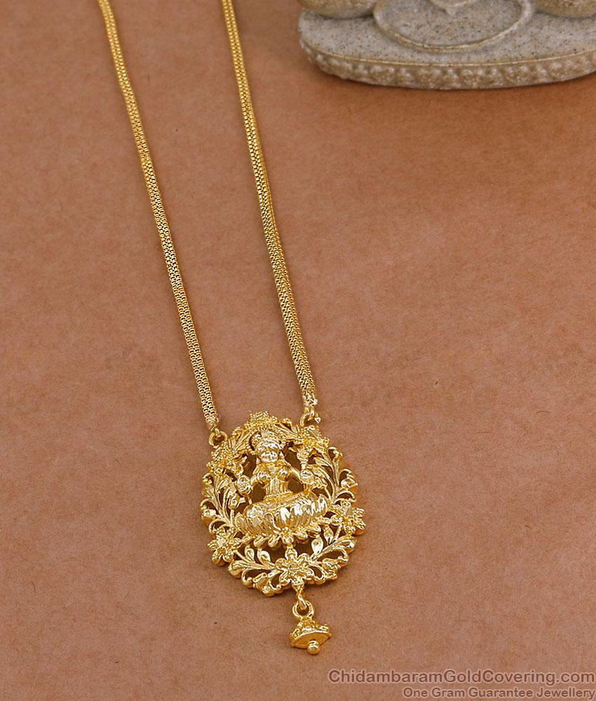 Plain One Gram Gold Lakshmi Dollar With Thin Chain For Women HR3767 Plain One Gram Gold Lakshmi Dollar With Thin Chain For Women HR3767