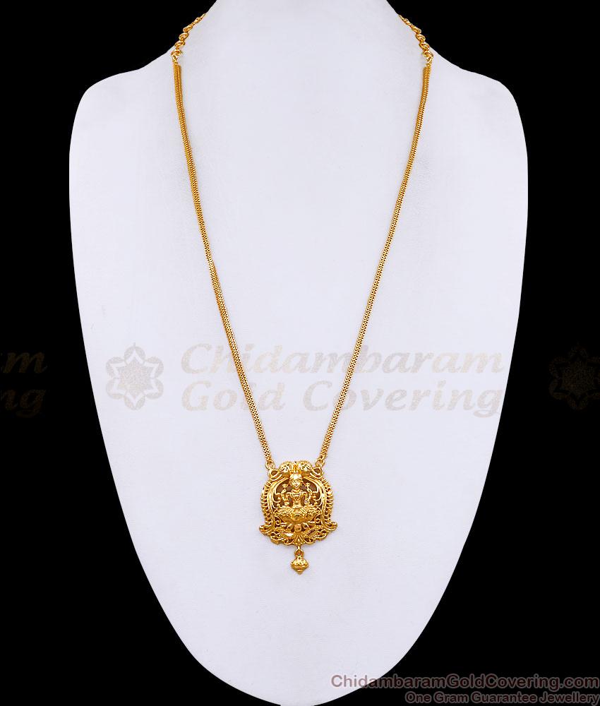 Premium Quality One Gram Gold Plated Gajalakshmi Pendant Long Chain Design HR3771 Premium Quality One Gram Gold Plated Gajalakshmi Pendant Long Chain Design HR3771