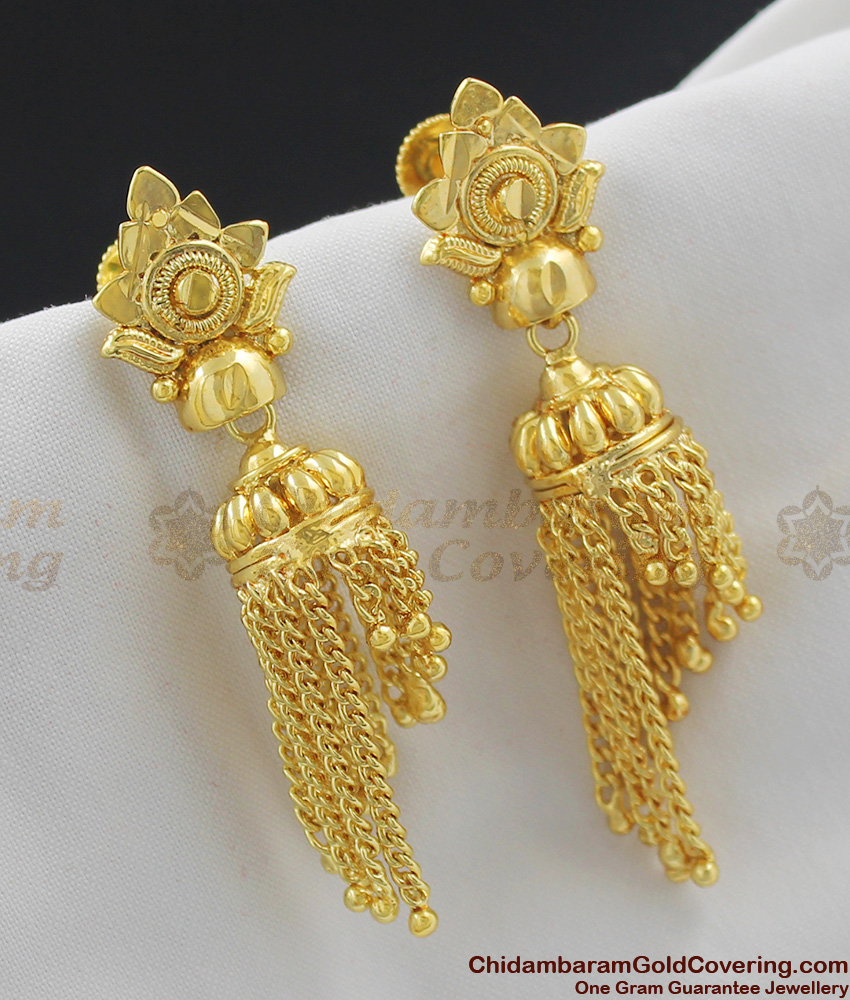 Rain Dew Drops Chain Jhumka Gold Earrings Design |ER1002