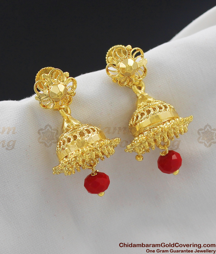 Red Crystal Daily Wear Gold Jhumka for Women Daily Use ER1004 Red Crystal Daily Wear Gold Jhumka for Women Daily Use ER1004
