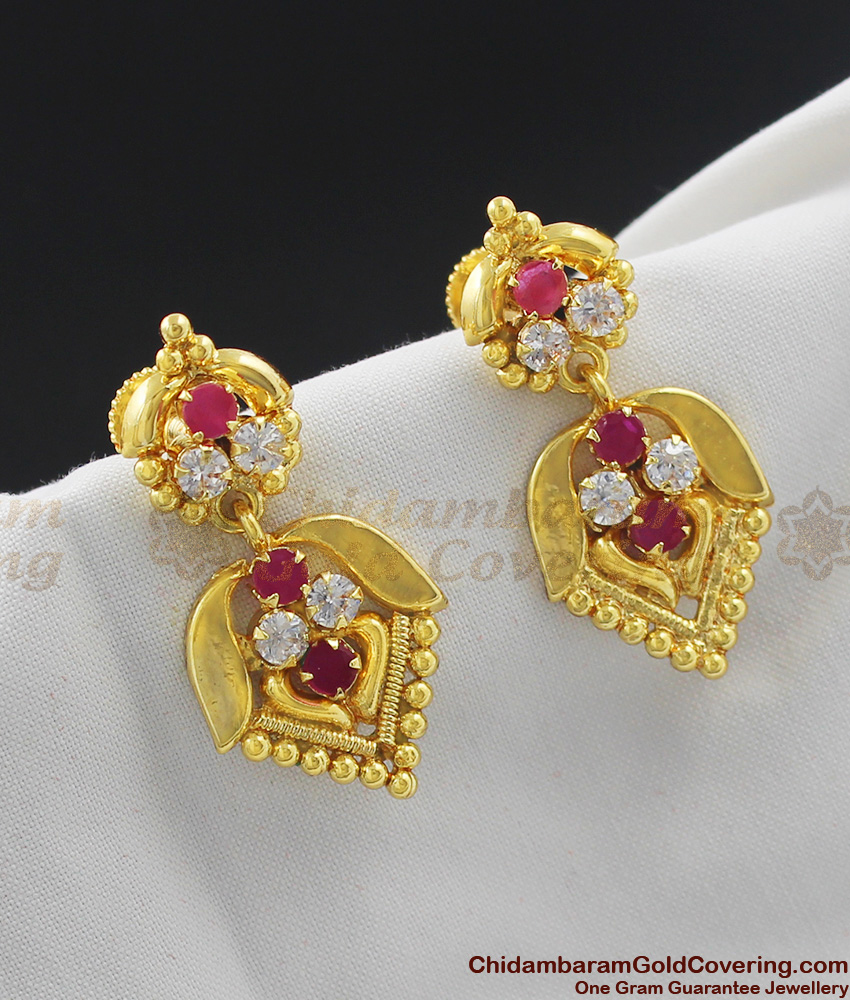 Daily Wear Dangler Design Red and White Stone Earrings ER1007