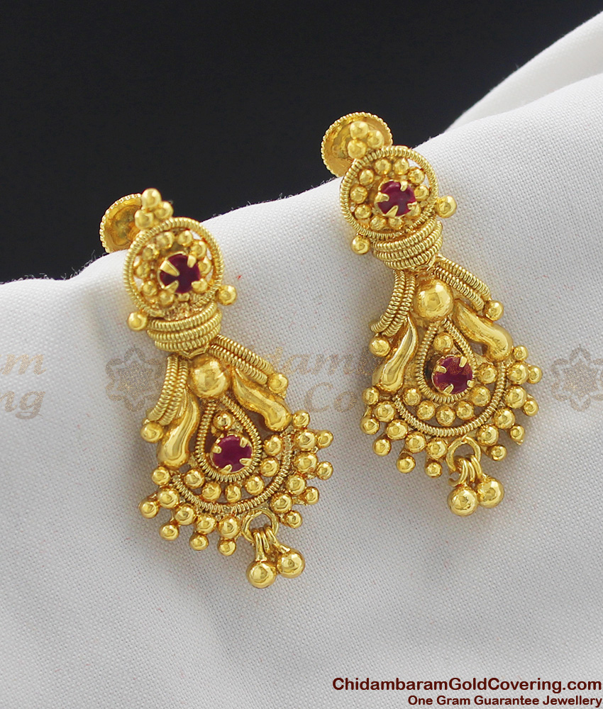 Antique Pattern Gold Design Red White Stone Earrings ER1008