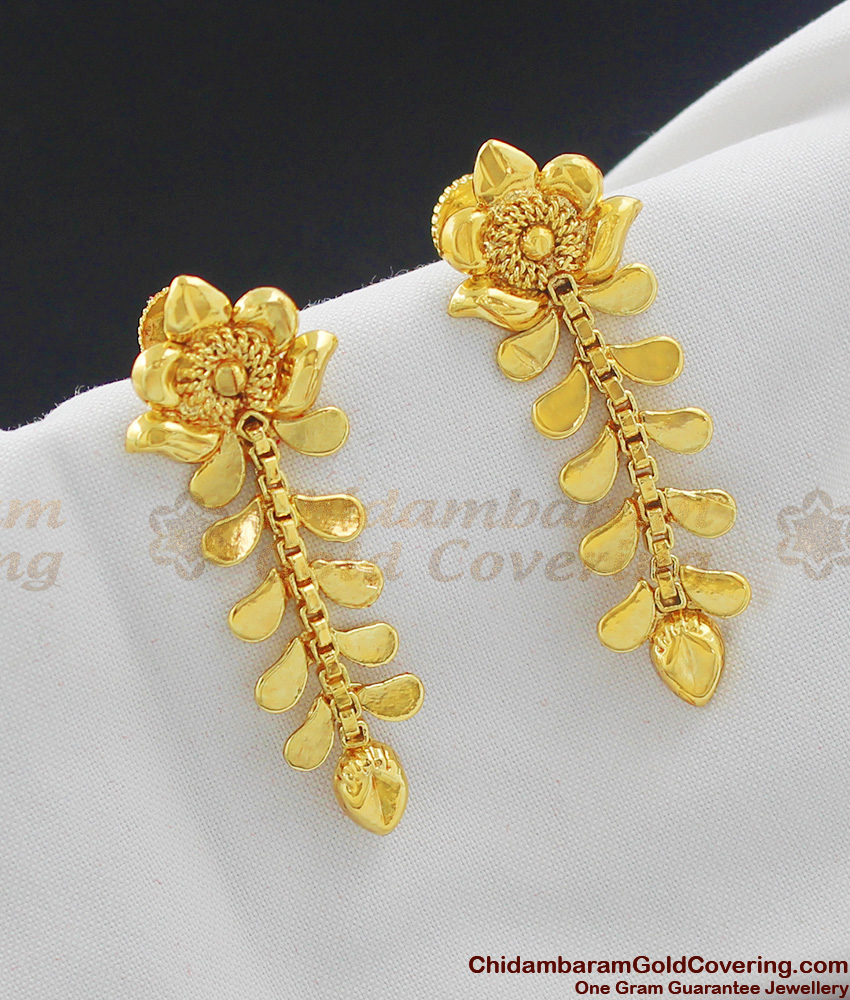 Leaf Pattern Gold Design Dangler Earrings for Girls ER1038