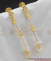 Fancy Gold Touch White Crystal Danglers Long Earrings ER1018