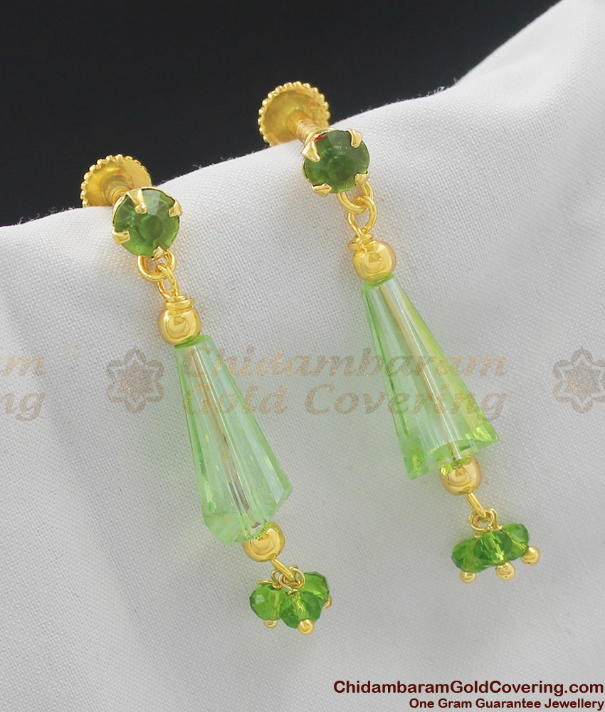 Fancy Gold Touch Green Crystal Danglers Long Earrings ER1019