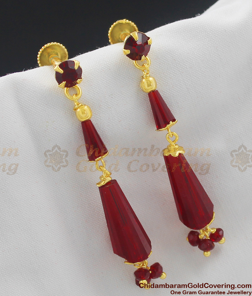 Fancy Gold Touch Red Crystal Danglers Long Earrings ER1020