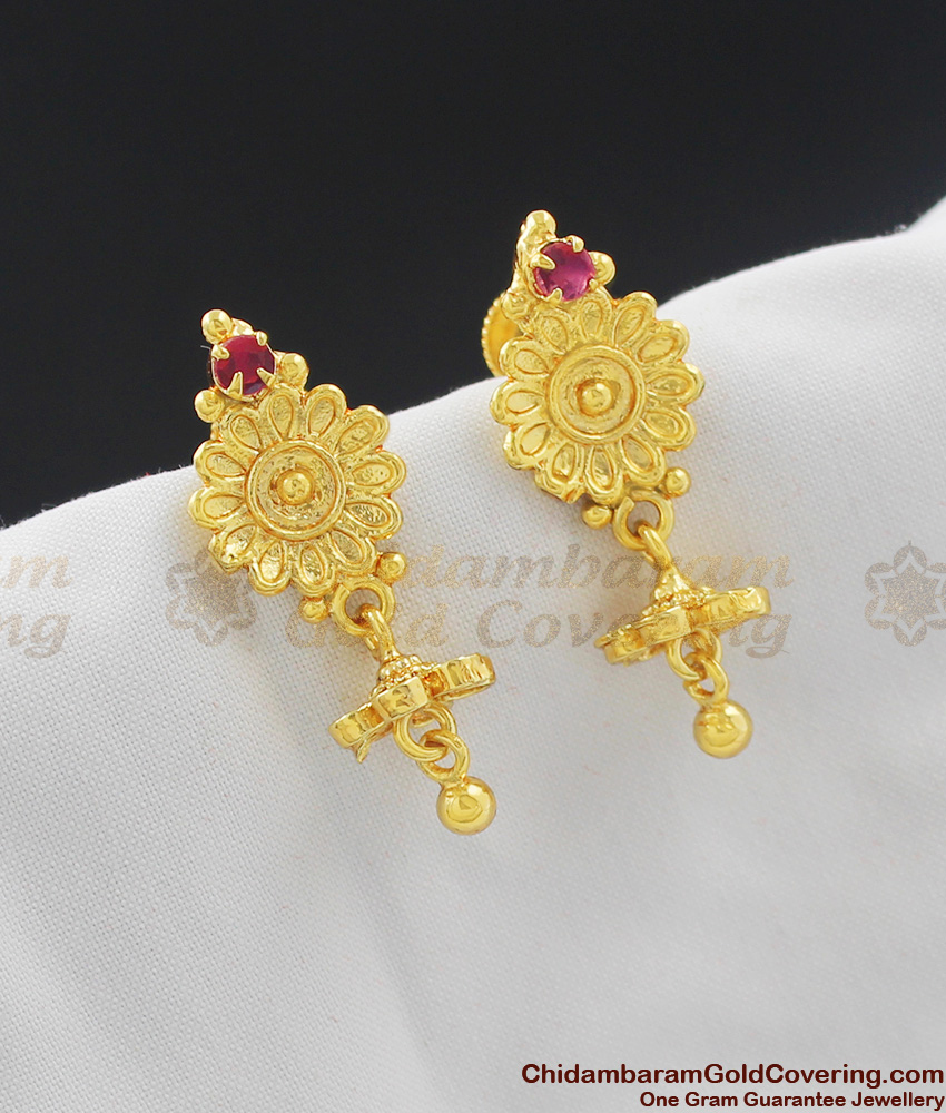 One Gram Gold Earrings Floral Design Stud Small Jhumki ER1023 One Gram Gold Earrings Floral Design Stud Small Jhumki ER1023