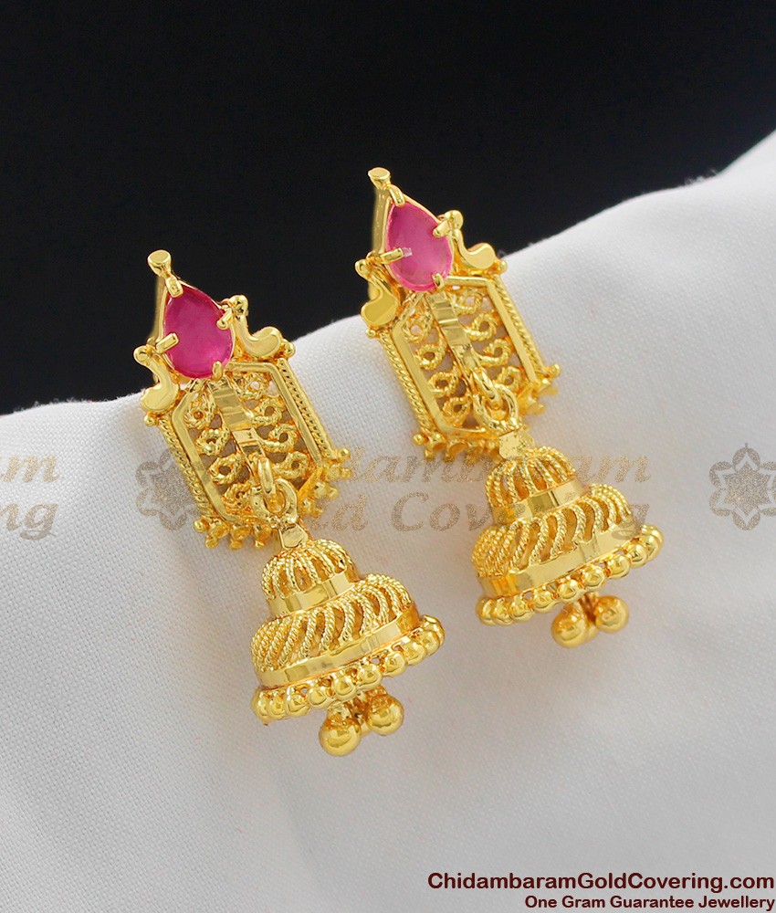 Kudai Jhumka Earrings Latest Ruby Jewellery Screwback ER1030