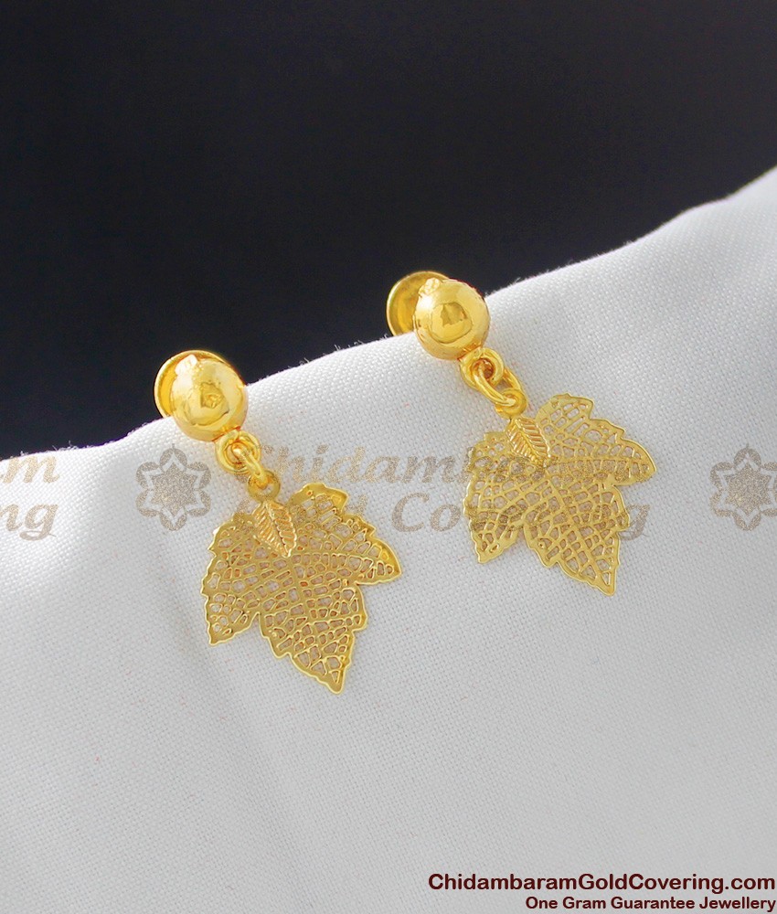 Crafted leaf Design Gold Dangler  For Girls ER1055