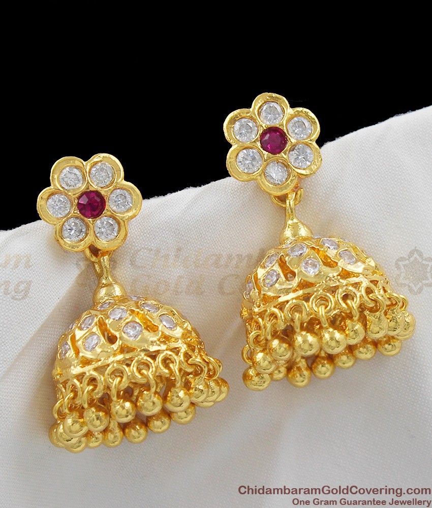 Grand Umbrella Design Impon Jhumka Collections White and Pink Stones ER1070
