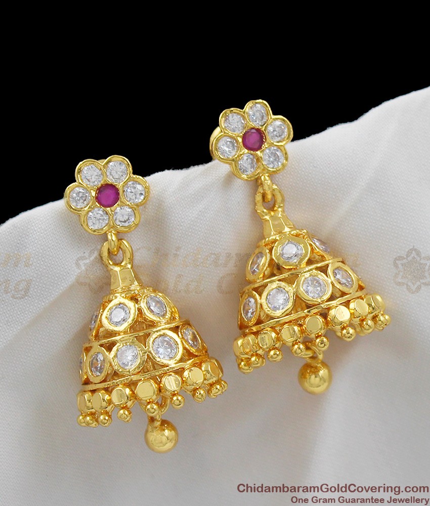 Traditional Umbrella Design Impon Jhumka Collections White and Pink Stones ER1071