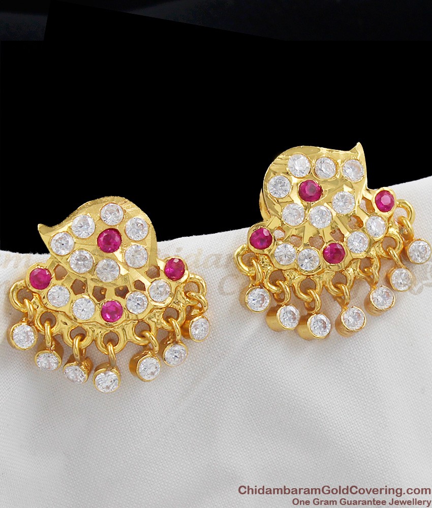 Attractive Gold Impon Lakshmi Design Pink And White Stone Stud Daily Wear ER1074