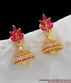 White AD Ruby Stone Design Pearl Jhumka Bridal Wear Earrings ER1088